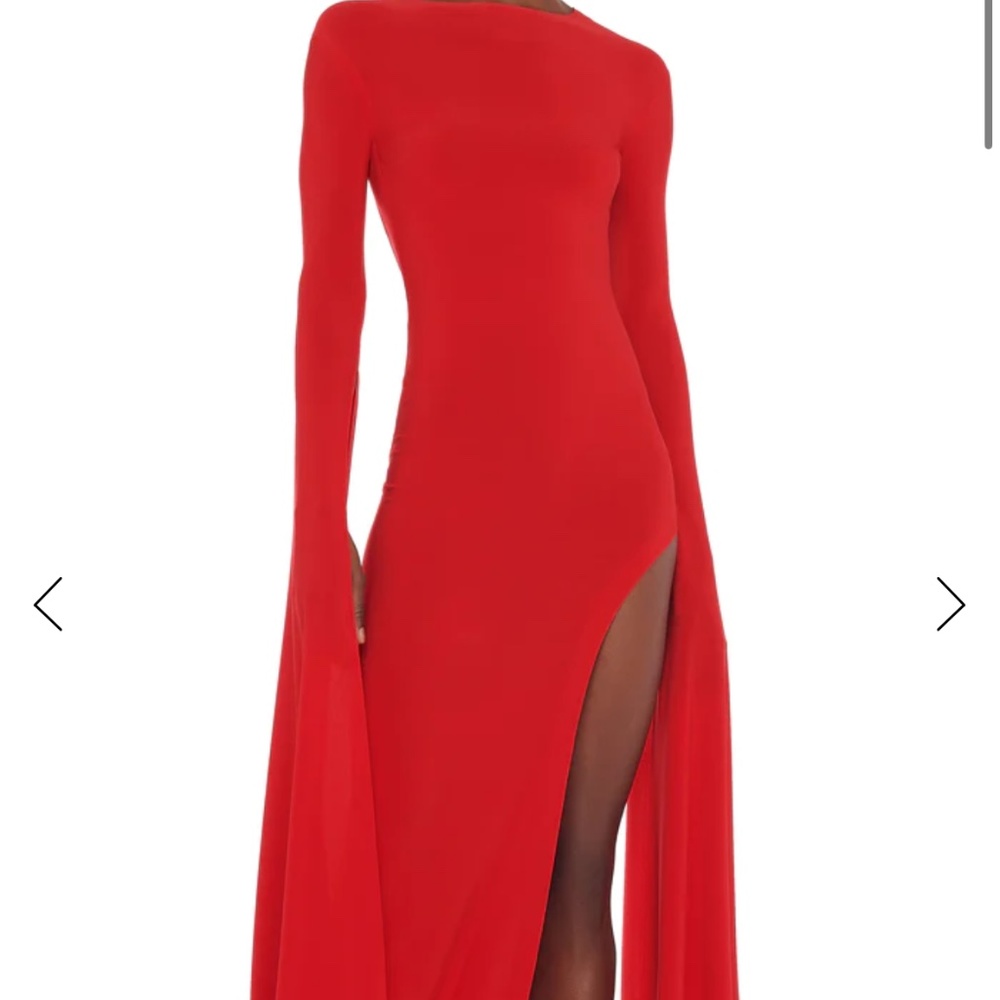 Norma Kamali Tiger Red Ribbon Long Sleeve Dress